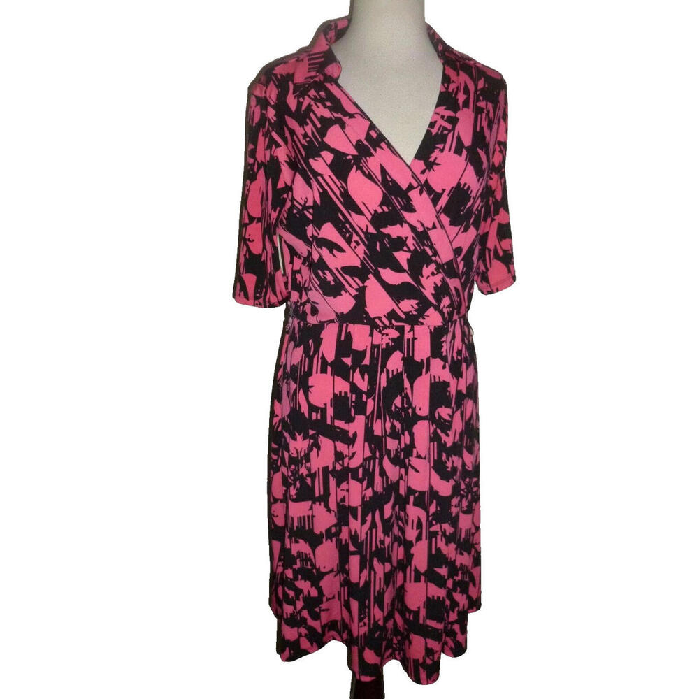 DONNA RICCO Pink Black Whales Fit & Flare Dress L Large